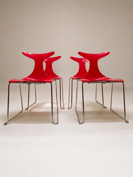 Gino Carollo - Suite Of Four Chairs Model "Delfy" - Italy - 1990S