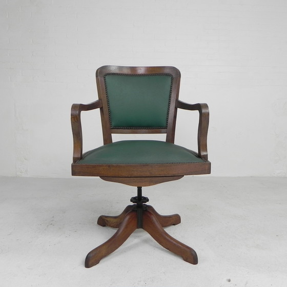 Image 1 of Classic Oak office chair, swivel height adjustable chair, 1930s