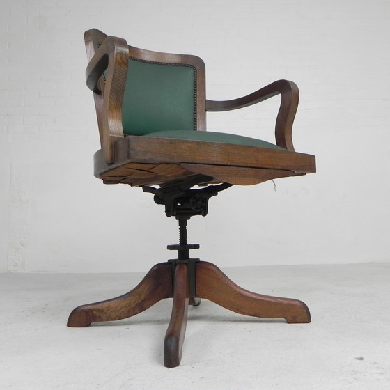 Image 1 of Classic Oak office chair, swivel height adjustable chair, 1930s