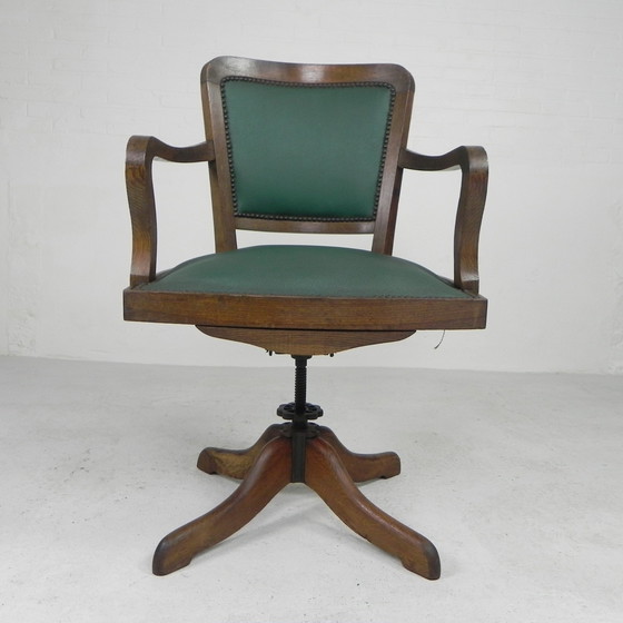 Image 1 of Classic Oak office chair, swivel height adjustable chair, 1930s