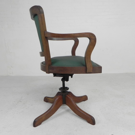 Image 1 of Classic Oak office chair, swivel height adjustable chair, 1930s