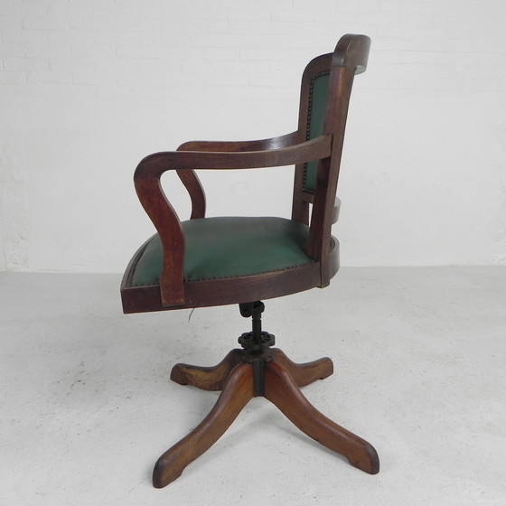 Image 1 of Classic Oak office chair, swivel height adjustable chair, 1930s