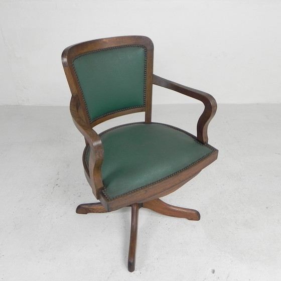 Image 1 of Classic Oak office chair, swivel height adjustable chair, 1930s