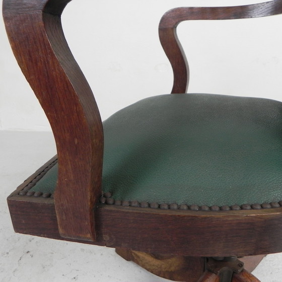 Image 1 of Classic Oak office chair, swivel height adjustable chair, 1930s