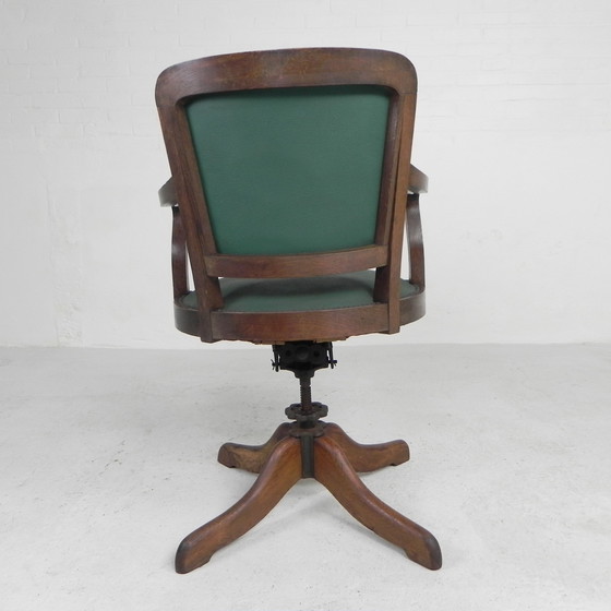 Image 1 of Classic Oak office chair, swivel height adjustable chair, 1930s