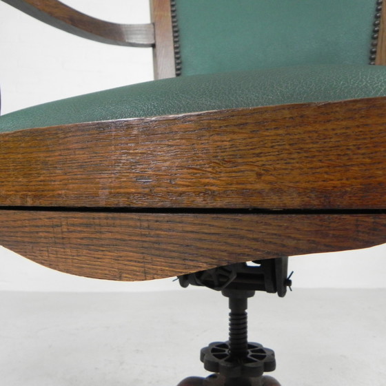 Image 1 of Classic Oak office chair, swivel height adjustable chair, 1930s