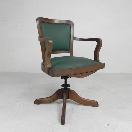 Image 1 of Classic Oak office chair, swivel height adjustable chair, 1930s