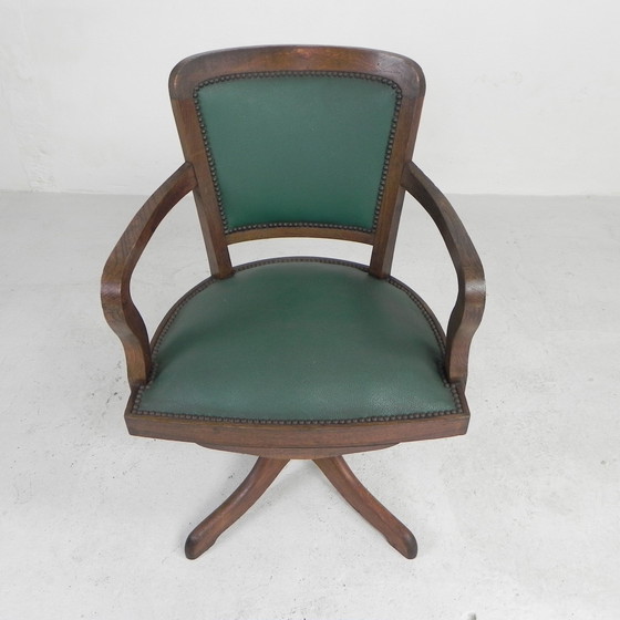 Image 1 of Classic Oak office chair, swivel height adjustable chair, 1930s