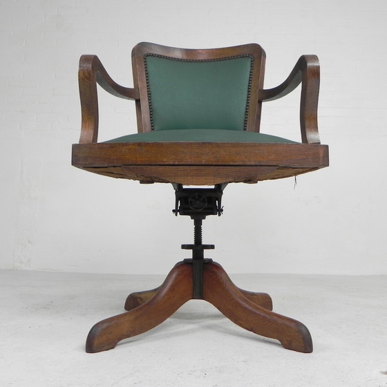 Image 1 of Classic Oak office chair, swivel height adjustable chair, 1930s