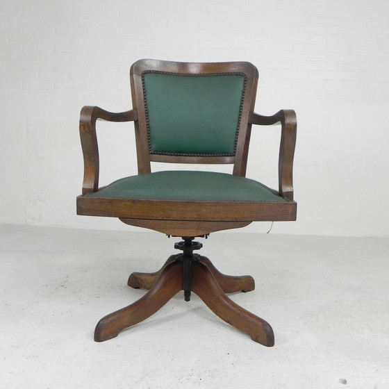 Image 1 of Classic Oak office chair, swivel height adjustable chair, 1930s