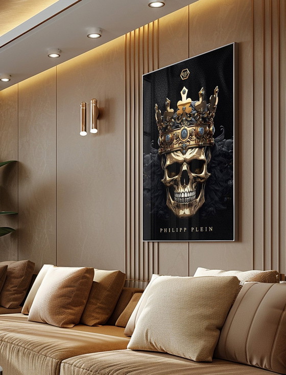 Image 1 of Xxl-Acrylic Glass Artwork - "Golden Crown Of Mortality" - 200X140Cm - Luxury, Style And A Touch of Raw Elegance