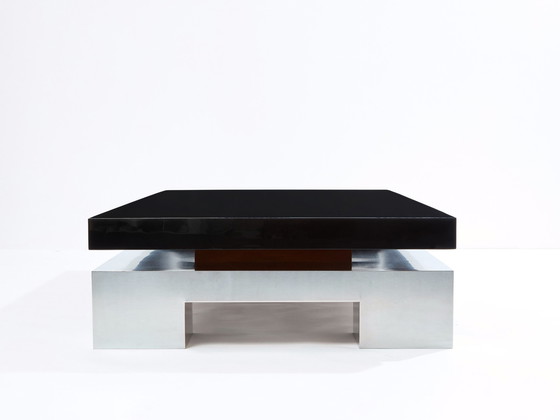 Image 1 of Mesa de centro Nadine Charteret de acero cepillado y lacado negro, 1972