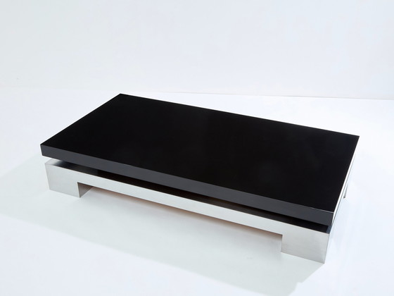Image 1 of Mesa de centro Nadine Charteret de acero cepillado y lacado negro, 1972