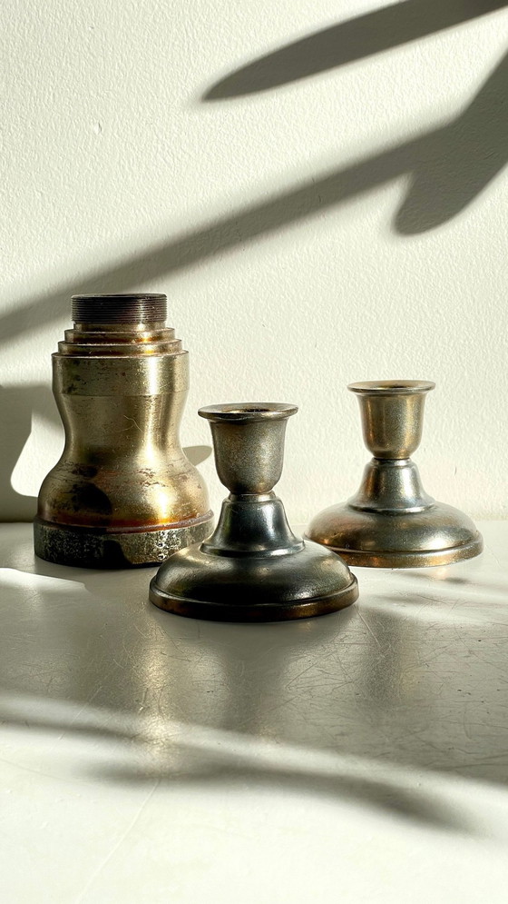 Image 1 of Vintage Steel and Bronze Industrial Candleholders