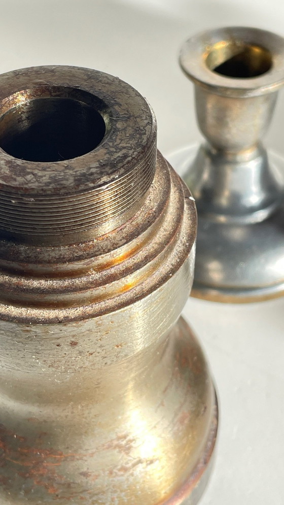 Image 1 of Vintage Steel and Bronze Industrial Candleholders