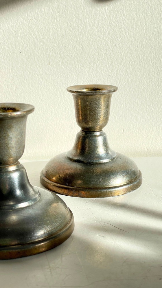 Image 1 of Vintage Steel and Bronze Industrial Candleholders