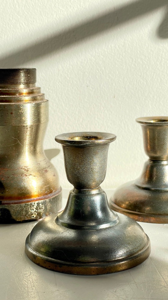 Image 1 of Vintage Steel and Bronze Industrial Candleholders