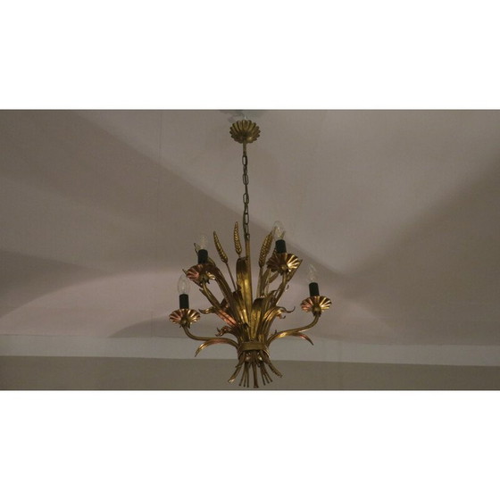 Image 1 of Vintage sheaf of wheat chandelier in metal by Hans Kögl, 1960
