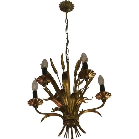 Image 1 of Vintage sheaf of wheat chandelier in metal by Hans Kögl, 1960