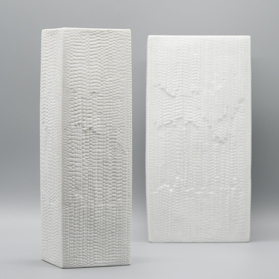 Image 1 of Martin Freyer Rosenthal Studio Line Bisque Porcelain Vase Duo Snakeskin Relief