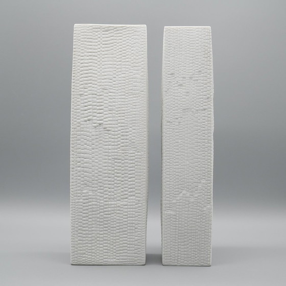 Image 1 of Martin Freyer Rosenthal Studio Line Bisque Porcelain Vase Duo Snakeskin Relief