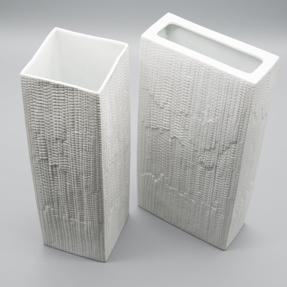 Image 1 of Martin Freyer Rosenthal Studio Line Bisque Porcelain Vase Duo Snakeskin Relief