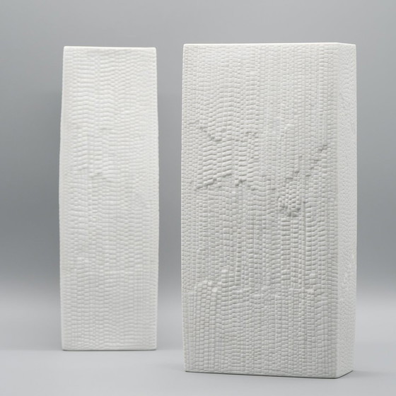 Image 1 of Martin Freyer Rosenthal Studio Line Bisque Porcelain Vase Duo Snakeskin Relief