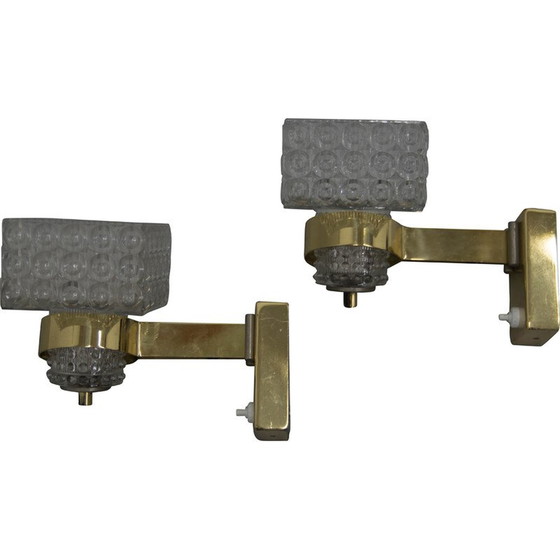 Image 1 of Pair of vintage glass shade wall lamps by Lidokov, Czechoslovakia 1970