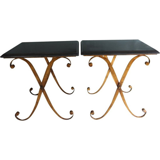 Coppia di tavolini vintage in granito e metallo dorato di John Richard