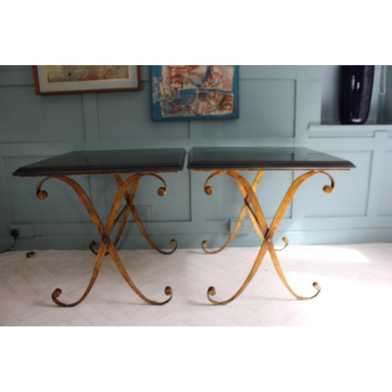 Image 1 of Coppia di tavolini vintage in granito e metallo dorato di John Richard