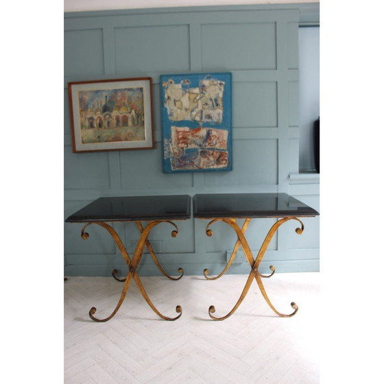 Image 1 of Coppia di tavolini vintage in granito e metallo dorato di John Richard