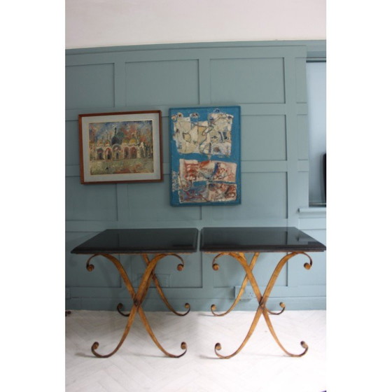 Image 1 of Coppia di tavolini vintage in granito e metallo dorato di John Richard