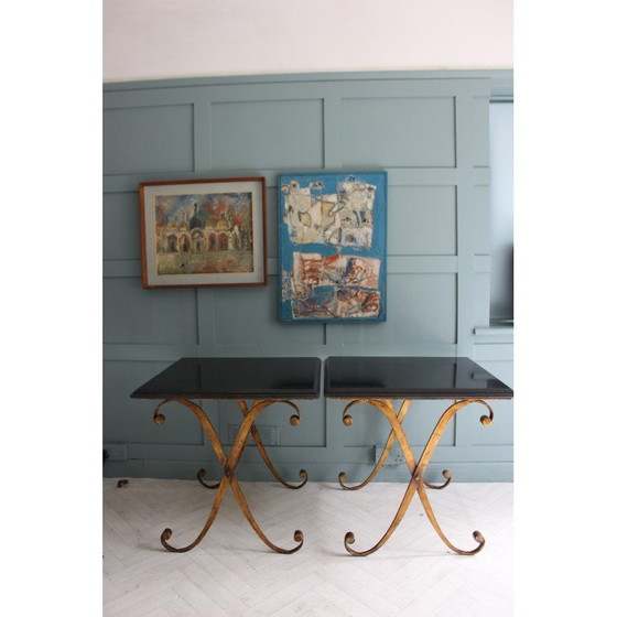 Image 1 of Coppia di tavolini vintage in granito e metallo dorato di John Richard