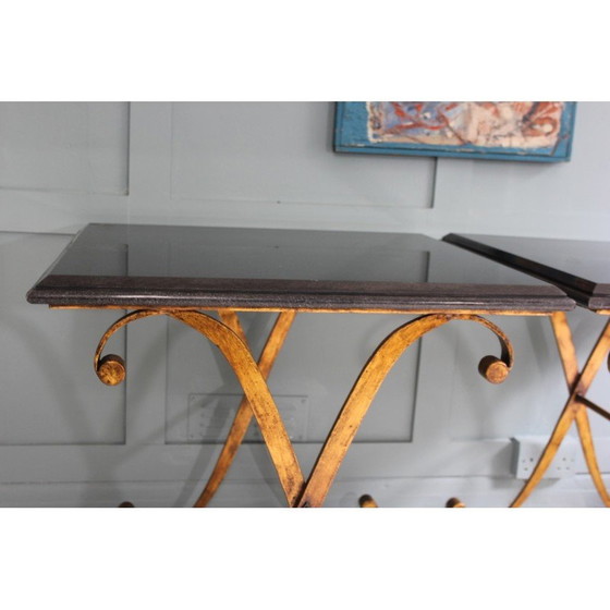 Image 1 of Coppia di tavolini vintage in granito e metallo dorato di John Richard