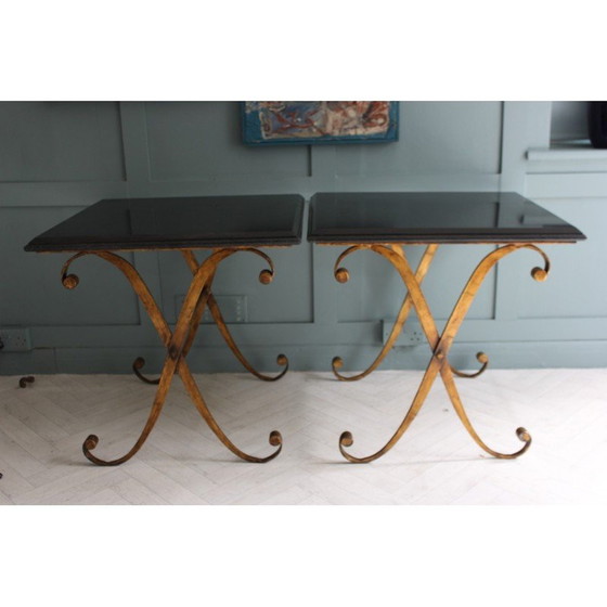 Image 1 of Coppia di tavolini vintage in granito e metallo dorato di John Richard