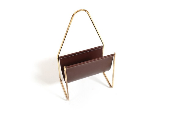 Image 1 of Magazin Holder in Brass and Leather by Carl Auböck for Werkstätte, Denmark, 1950s