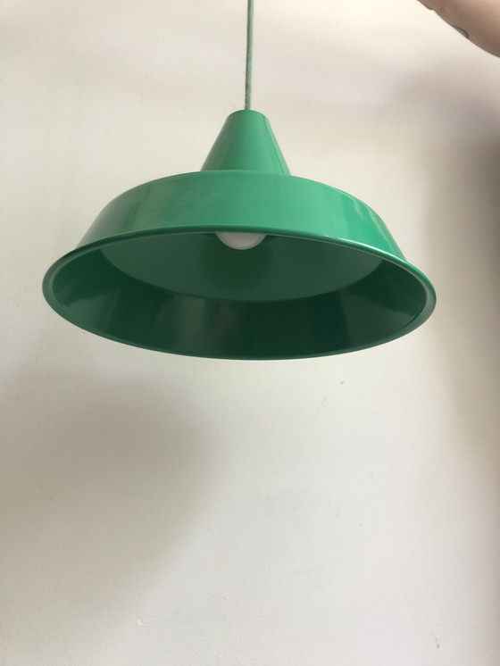 Image 1 of 2x Vintage enamel green lamps with green cord