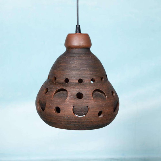 Image 1 of Japandi ceramic pendant lamp 60s/70s, boho vintage lamp