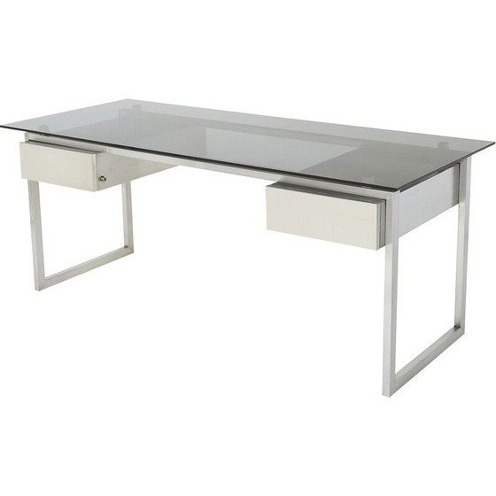 Image 1 of Vintage desk in brushed stainless steel and grey smoked glass by Patrice Maffei for Kappa, 1970