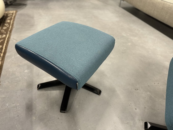 Image 1 of Prominent Recliner With Footstool Blue Fabric Leather