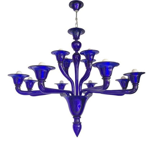 Contemporary Blue Murano Attributed Glass Chandelier