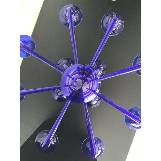 Contemporary Blue Murano Attributed Glass Chandelier