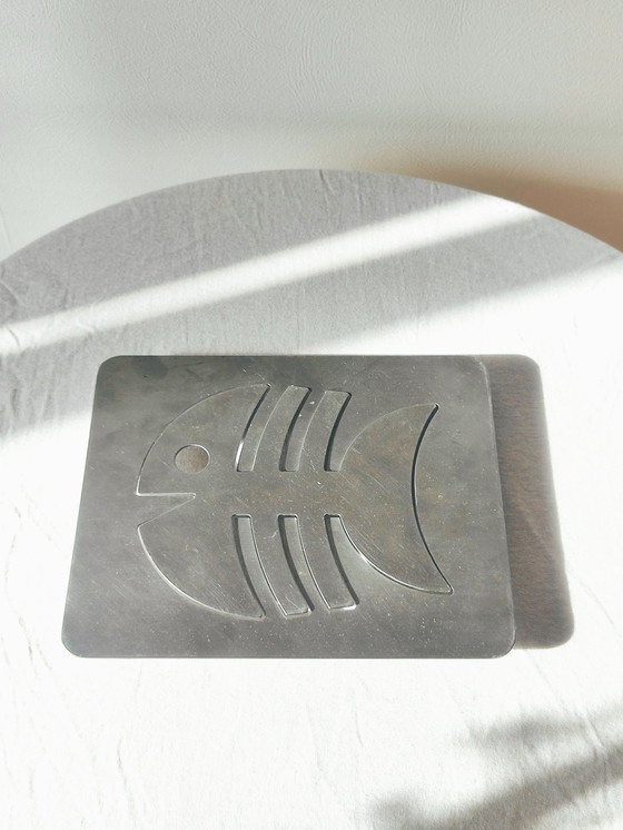 Image 1 of 2x Chrome Pan-Pads In Shape Of Fish