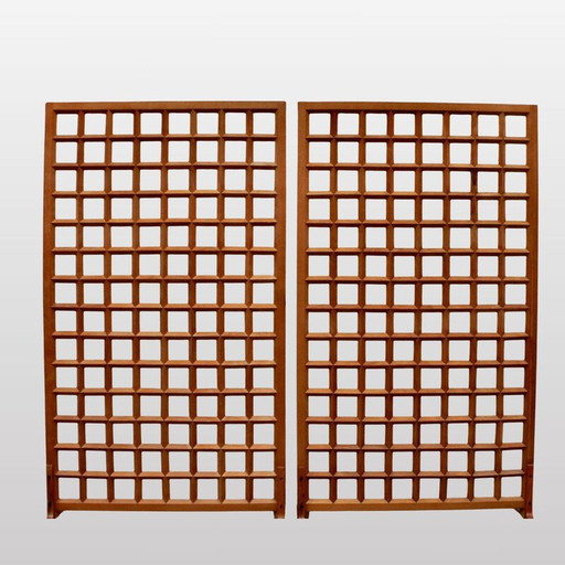 Pair of vintage varnished beech screens, France 1980