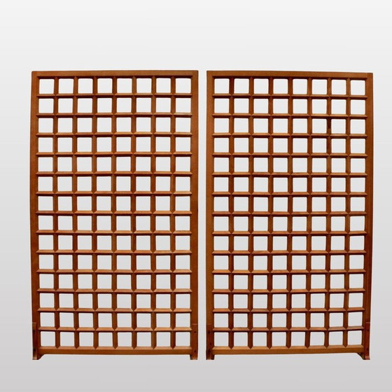 Image 1 of Pair of vintage varnished beech screens, France 1980
