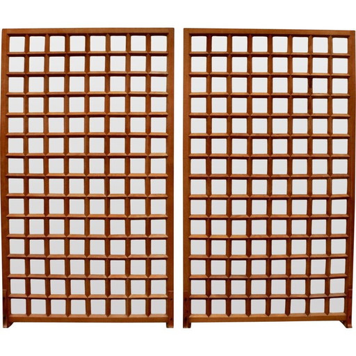 Pair of vintage varnished beech screens, France 1980