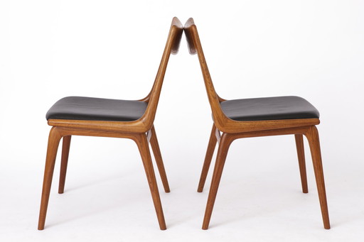 2 Teak Boomerang Dining Chairs by Alfred Christensen for Slagelse Mobelvaerk, 1950s, Set of 2.