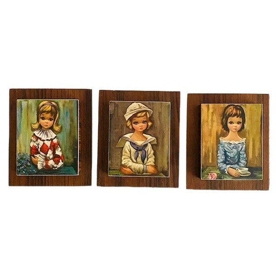 Image 1 of Set of retro paintings Eden big eye girl 1960's