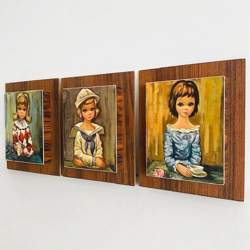 Set of retro paintings Eden big eye girl 1960's