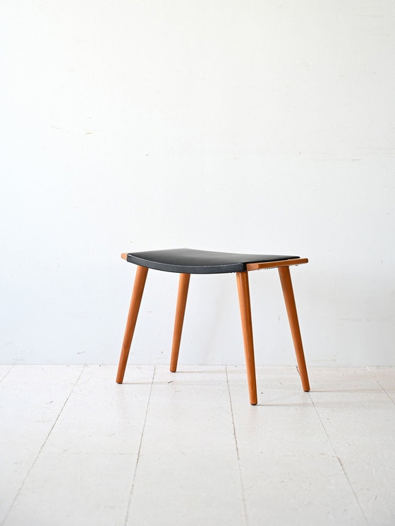Image 1 of Vintage Stool In Wood And Leather